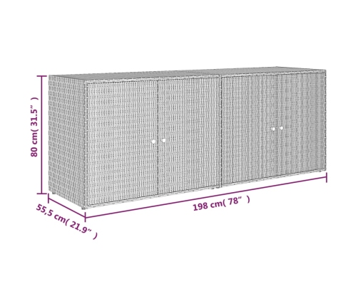 Armario de almacenaje de jardín ratán PE gris 198x55,5x80 cm