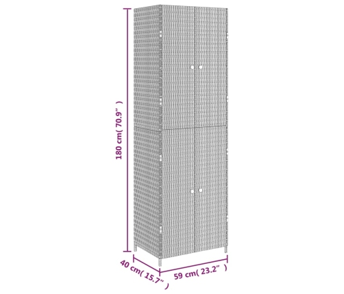 Armario de almacenaje de jardín ratán PE gris 59x40x180 cm