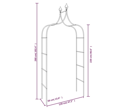 Arcos de jardín 2 uds acero negro 120x38x260 cm