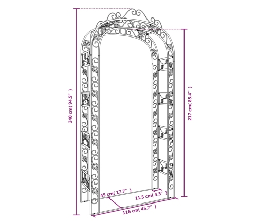 Arco de jardín acero negro 116x45x240 cm