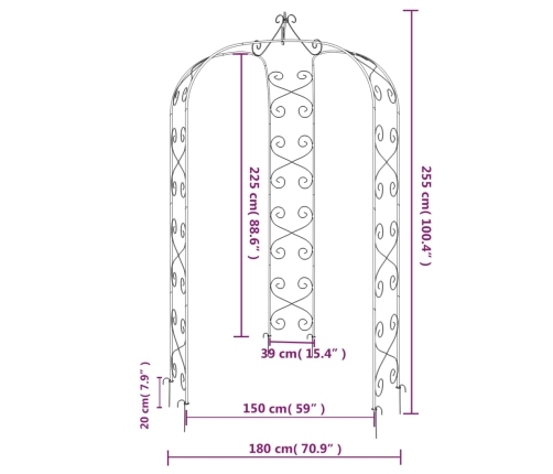 Arco de jardín acero negro Ø180x255 cm