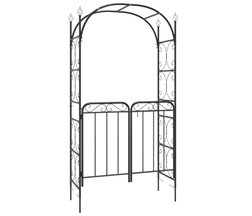 Arco de jardín con puerta acero negro 108x45x235 cm