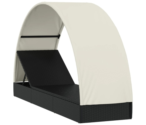 vidaXL Tumbona con toldo redondo ratán sintético negro 211x57x140 cm