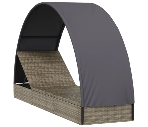 vidaXL Tumbona con toldo redondo ratán sintético gris 211x57x140 cm