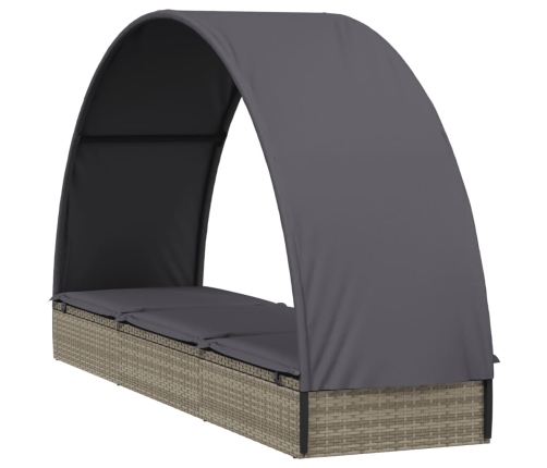 vidaXL Tumbona con toldo redondo ratán sintético gris 211x57x140 cm