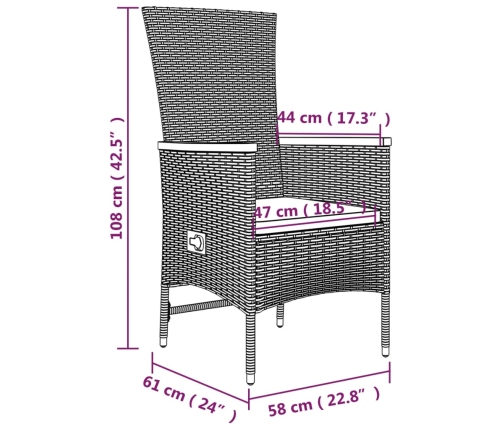 Sillones de jardín reclinables con cojines 2 uds ratán PE gris