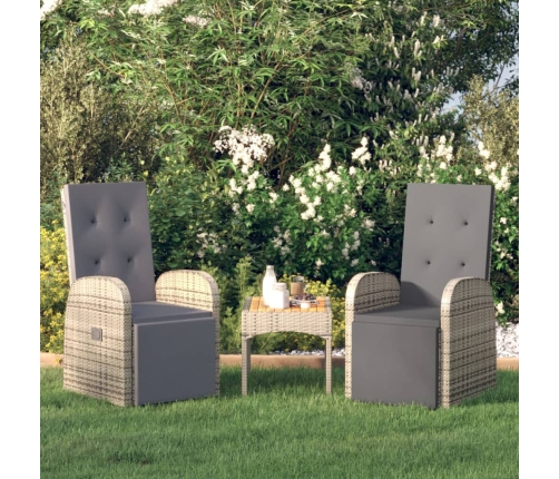 Sillones de jardín reclinables con cojines 2 uds ratán PE gris