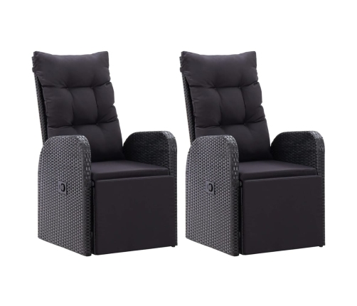 vidaXL Sillones de jardín reclinables con cojines 2 uds ratán PE negro