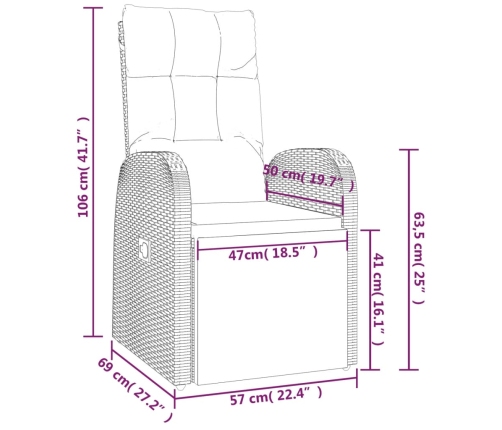 vidaXL Sillones de jardín reclinables con cojines 2 uds ratán PE negro