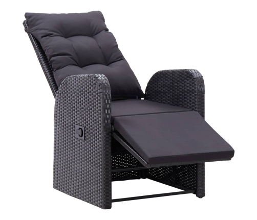 vidaXL Sillones de jardín reclinables con cojines 2 uds ratán PE negro