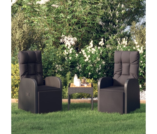 vidaXL Sillones de jardín reclinables con cojines 2 uds ratán PE negro