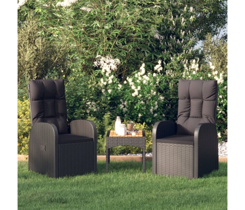 Sillones de jardín reclinables con cojines 2 uds ratán PE negro