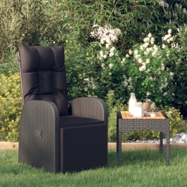 Sillón reclinable de jardín con cojines ratán sintético negro