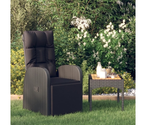 Sillón reclinable de jardín con cojines ratán sintético negro