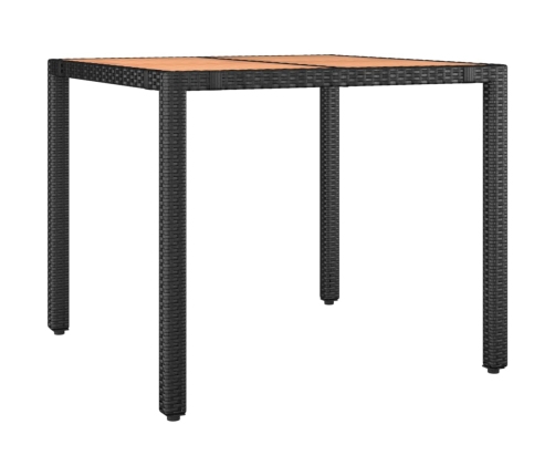 Mesa de jardín ratán PE negro y superficie madera maciza acacia