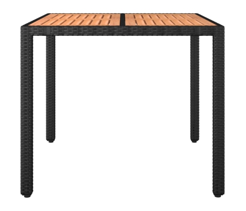 Mesa de jardín ratán PE negro y superficie madera maciza acacia