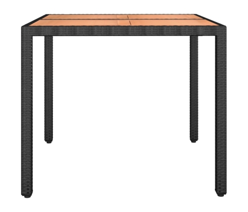 Mesa de jardín ratán PE negro y superficie madera maciza acacia