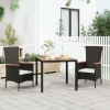 Mesa de jardín ratán PE negro y superficie madera maciza acacia