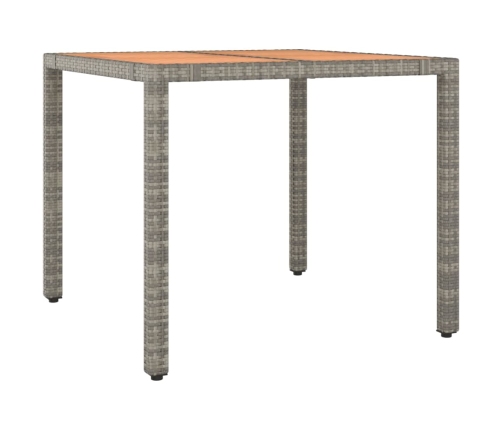 Mesa de jardín ratán PE gris y superficie madera maciza acacia