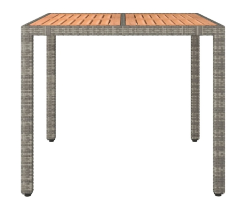 Mesa de jardín ratán PE gris y superficie madera maciza acacia