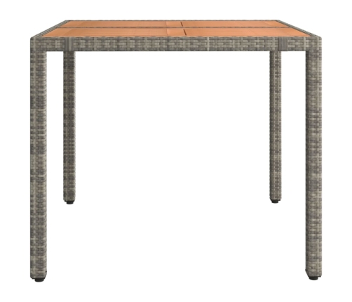 Mesa de jardín ratán PE gris y superficie madera maciza acacia