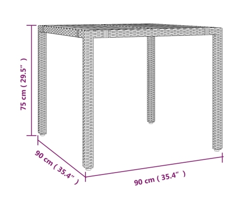 Mesa de jardín ratán PE gris y superficie madera maciza acacia