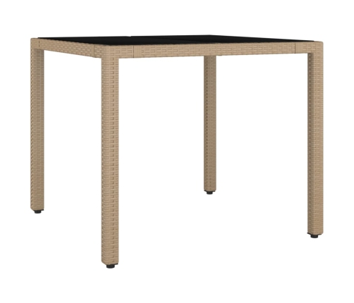 Mesa de jardín ratán beige y superficie de vidrio templado