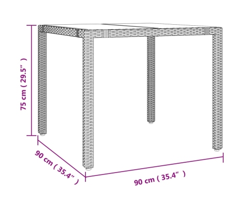 Mesa de jardín ratán beige y superficie de vidrio templado