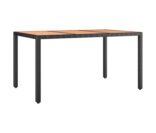 vidaXL Mesa de jardín ratán PE negro y superficie madera maciza acacia