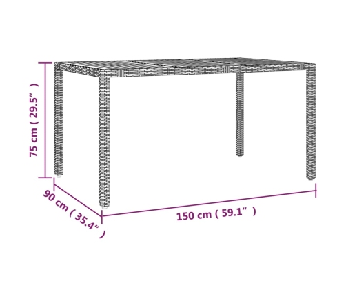 vidaXL Mesa de jardín ratán PE negro y superficie madera maciza acacia