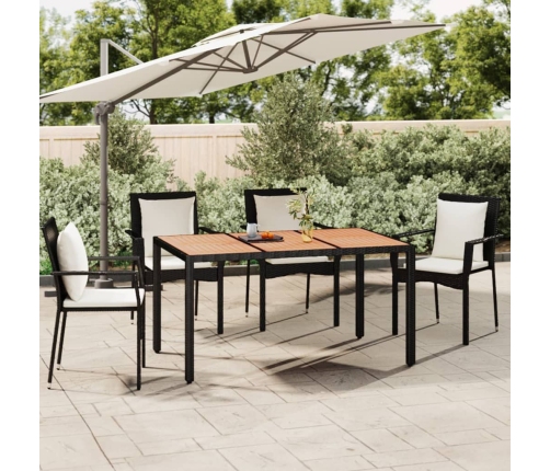 vidaXL Mesa de jardín ratán PE negro y superficie madera maciza acacia