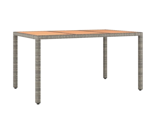 vidaXL Mesa de jardín ratán PE gris y superficie madera maciza acacia