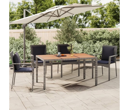 vidaXL Mesa de jardín ratán PE gris y superficie madera maciza acacia