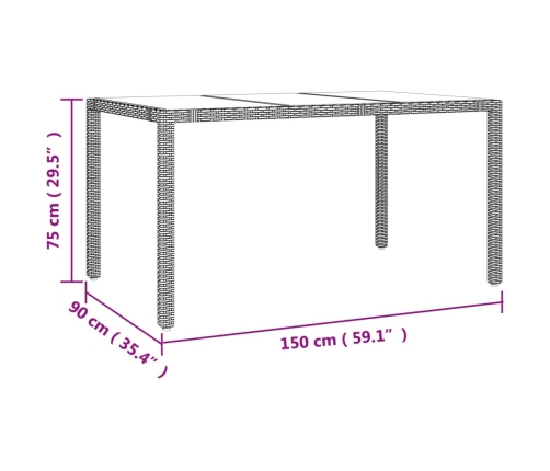 Mesa de jardín ratán beige y superficie de vidrio templado