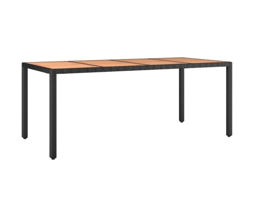 Mesa de jardín ratán PE negro y superficie madera maciza acacia