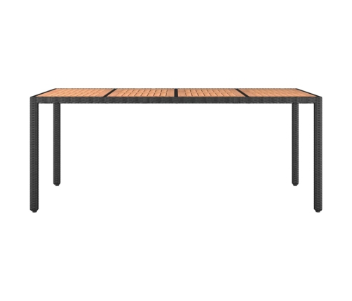 Mesa de jardín ratán PE negro y superficie madera maciza acacia