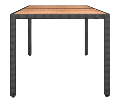 Mesa de jardín ratán PE negro y superficie madera maciza acacia