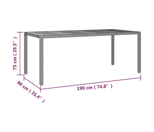 Mesa de jardín ratán PE negro y superficie madera maciza acacia