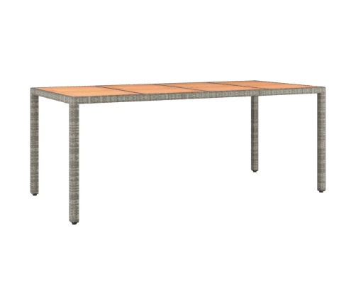 Mesa de jardín ratán PE gris y superficie madera maciza acacia