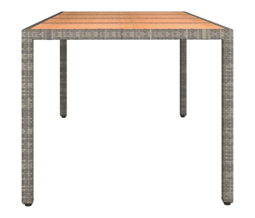 Mesa de jardín ratán PE gris y superficie madera maciza acacia