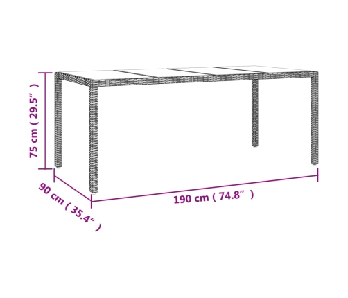 Mesa de jardín ratán beige y superficie de vidrio templado