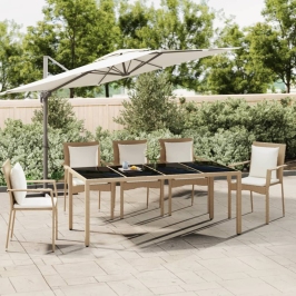 Mesa de jardín ratán beige y superficie de vidrio templado