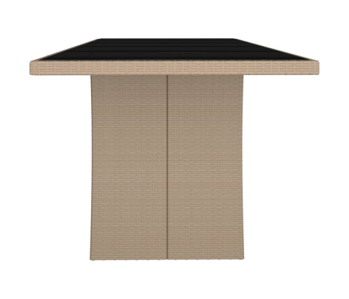 Mesa de jardín ratán beige y superficie de vidrio templado