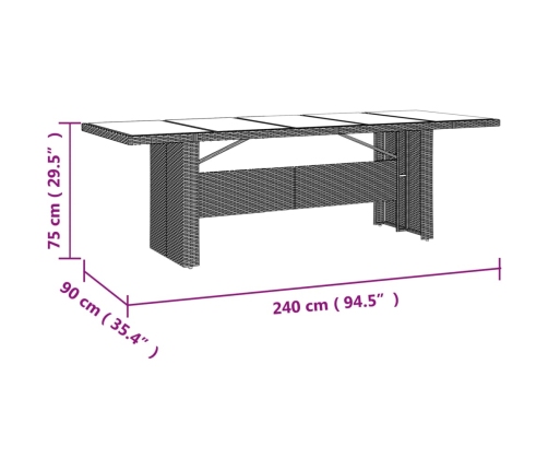 Mesa de jardín ratán beige y superficie de vidrio templado