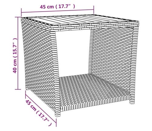 vidaXL Mesita de ratán sintético negro y superficie de madera acacia