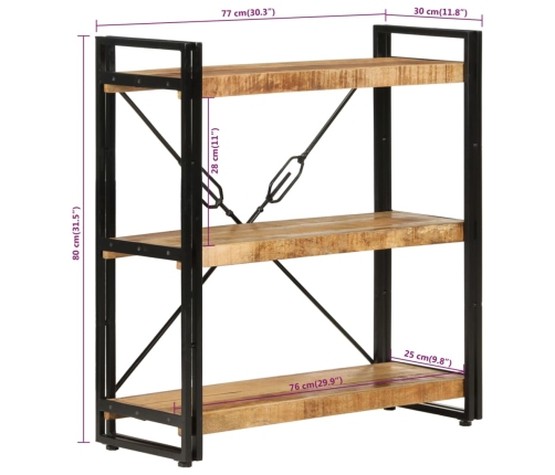 Estantería de 3 alturas hierro y madera maciza mango 77x30x80cm