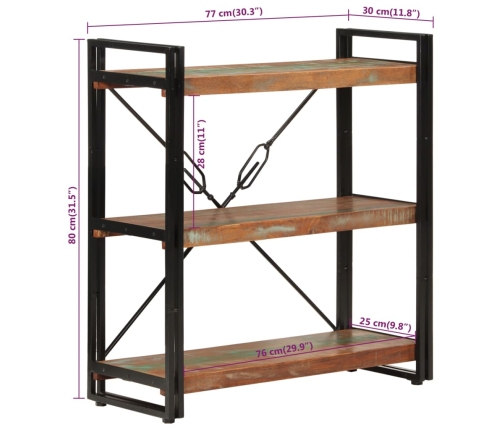 vidaXL Estantería de 3 alturas hierro y madera reciclada 77x30x80cm