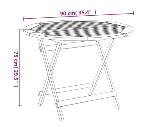 Mesa de jardín plegable madera maciza de acacia Ø 90x75 cm