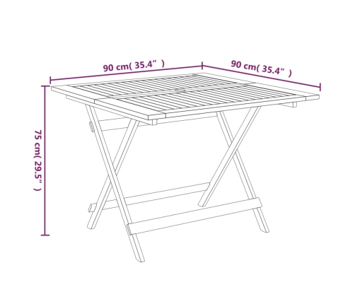 Mesa de jardín plegable madera maciza de acacia 90x90x75 cm