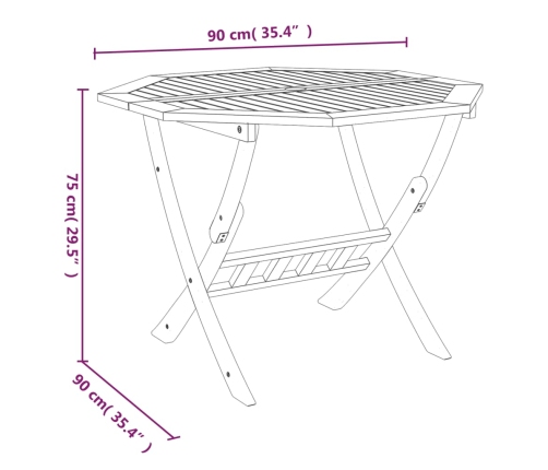 Mesa de jardín plegable madera maciza de acacia 90x75 cm